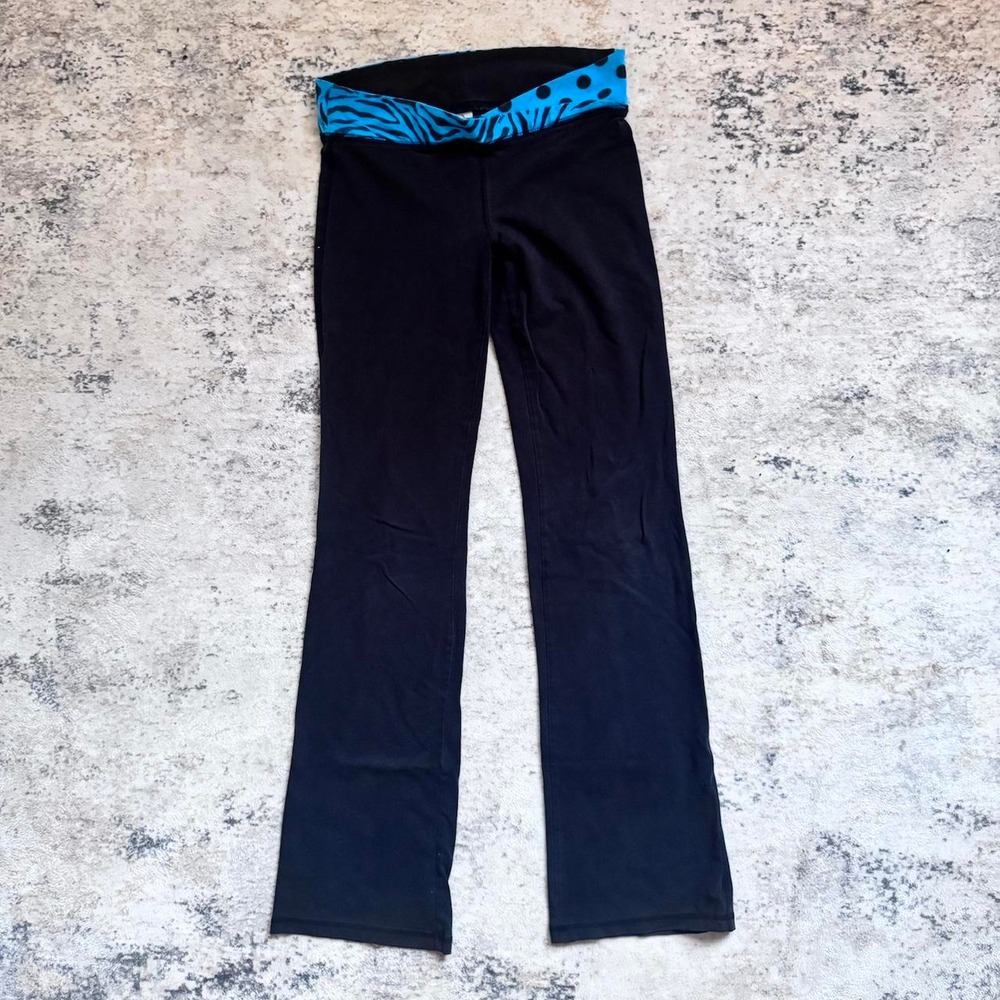 Vintage PINK black & blue zebra print and polka dot waistband flare leggings S
